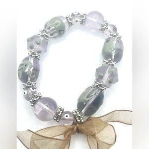 Glass Bead Bracelet W/ Painted on Elephant Design